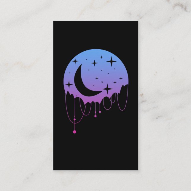 Cartão De Visita Pastel Goth Moon Kawaii Aesthetic Stars Crescent (Frente)