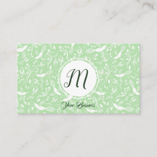 Cartão De Visita Pastel Green Floral Birds Monogramas Trendy