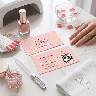 Cartão De Visita Pastel Mint Ícone Padrão Nail Technician com QR C