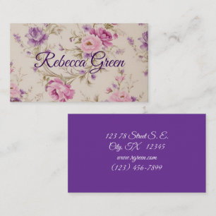 Cartão De Visita Pastel Pink & Purple Jarden Blooms Elegantes