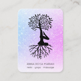 Cartão De Visita *~* Pastel QR Man Tree Life Yoga Mulher