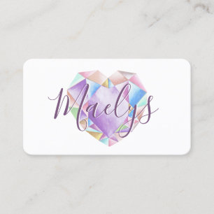 Cartão De Visita Pastel Rainbow Diamond Heart Add QR Code Cute Glam