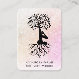 Cartão De Visita *~* Pastel Tree of Life Yoga QR code Glitter