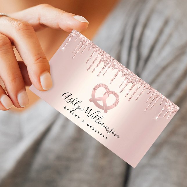 Cartão De Visita Pastelaria Chef Catering Rosa com Lixeira Dourada (Criador carregado)