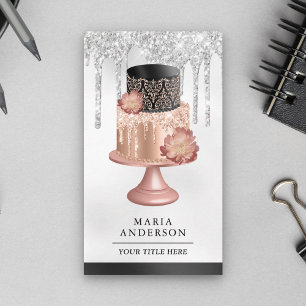 Cartão De Visita Pastelaria de pastelaria Dourada de Rosa de prata 