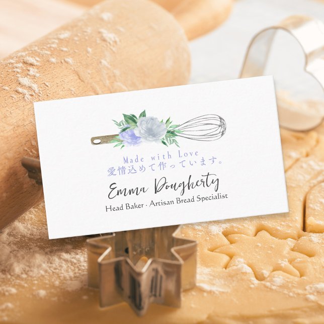 Cartão De Visita Pastelaria de Whisk Baking Utensil Purple Floral (Criador carregado)