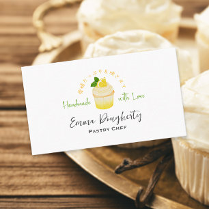 Cartão De Visita Pastelaria Limão Cupcake Aquarela Elegante