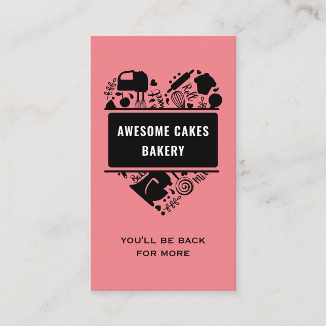 Cartão De Visita Pastelaria Preta-Rosa Torre Cookê Omissa Chef (Frente)