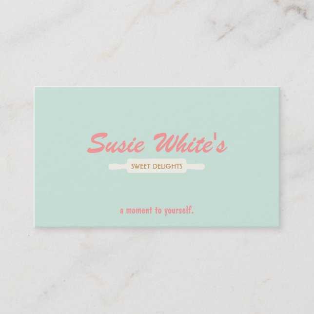 Cartão De Visita Pastelaria Rolling Pin Cute Retro Bakers N.o 3 (Frente)