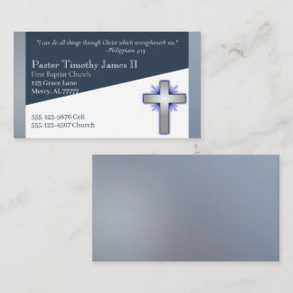 Cartão De Visita Pastor Azul e Branco ou Deacon Cross