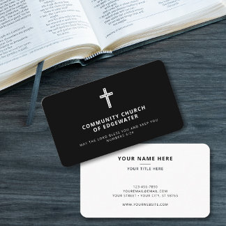 Cartão De Visita Pastor Church Moderno Mínimo Cruz Religiosa Negro