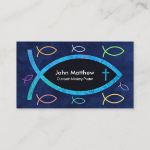 Cartão De Visita Pastor Cristão de Peixes do Ichthus do Oceano Azu