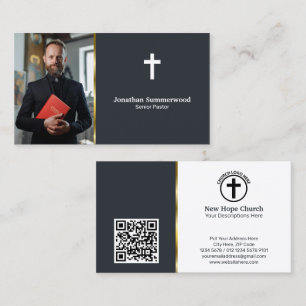 Cartão De Visita Pastor cristão moderno com código de fotos e QR
