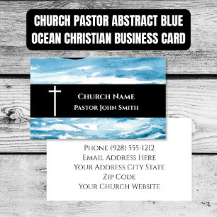 Cartão De Visita Pastor da Igreja Abstrato Oceano Azul Cristão