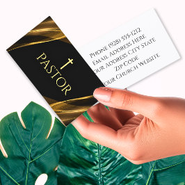 Cartão De Visita Pastor da Igreja, Dourado e cristão-mármore negro