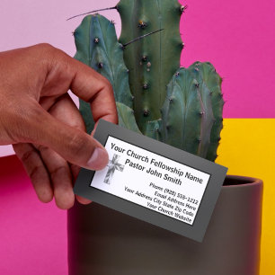 Cartão De Visita Pastor da Igreja Negra Sombreada Moderna Minimalis