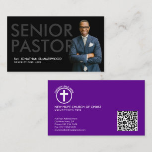 Cartão De Visita Pastor Mais velho moderno com Preto Fotográfico