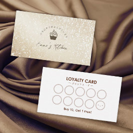 Cartão De Visita Pastry Shop Loyalty Card Gold Glitter Cupcake Logo