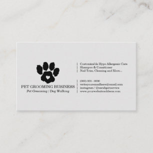 Cartão De Visita Pata Cinza Minimalista Marca de Pet Groomer Móvel