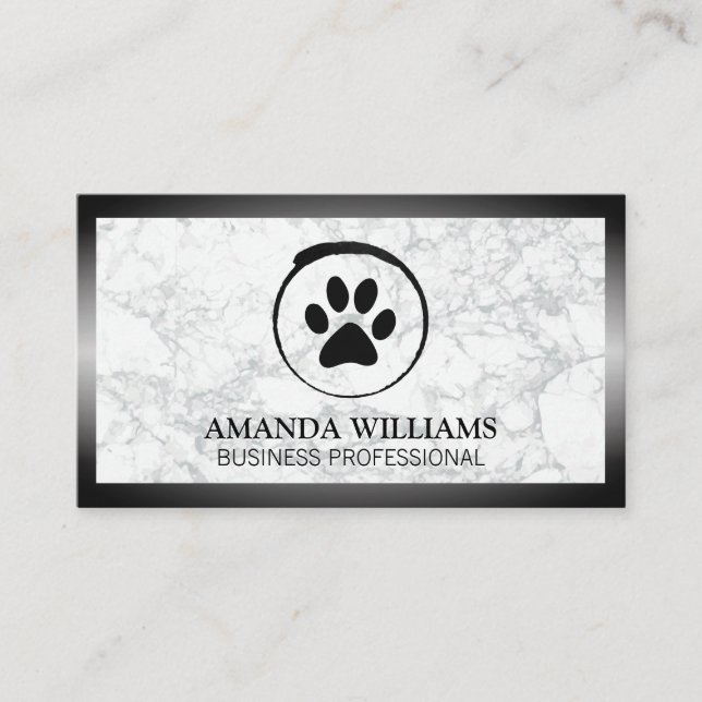 Cartão De Visita Pata de Cães | Marble | Fronteira (Frente)