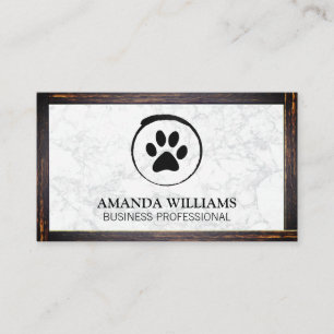 Cartão De Visita Pata de Cães   Marble   Fronteira de madeira