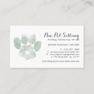 Cartão De Visita Pata de Grooming de Pet Sitter Verde Aquarela