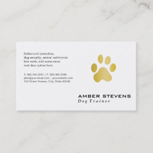 Cartão De Visita Pata de Ouro do Treinador de Cães de Elite