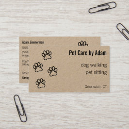 Cartão De Visita Pata Imprime Cachorro Walker Pet Sitter Papel Kraf