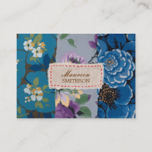 Cartão De Visita Patchwork de Tecido Floral (Azul) Personalizada