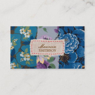 Cartão De Visita Patchwork de Tecido Floral (Azul) Personalizada