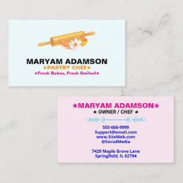 Cartão De Visita Patisserie Rolling Pin | Floral Bakery Logo Slogan