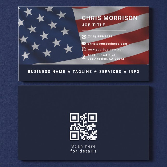 Cartão De Visita Patriotic American Flag QR Code Professional (Criador carregado)