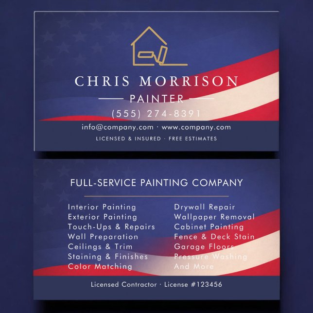 Cartão De Visita Patriotic House Painter Modern (Criador carregado)