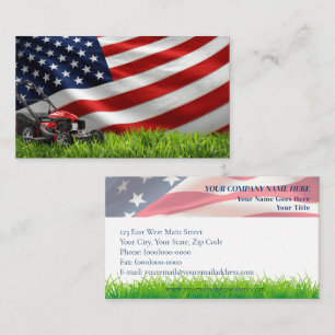 Cartão De Visita Patriotic Lawn Care - Bandeira Americana e Chuva