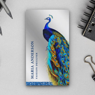 Cartão De Visita Pavão Azul-índio-azul-de-prata-chic