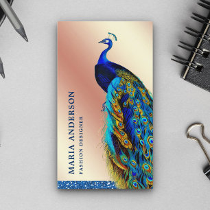 Cartão De Visita Pavão Azul-Índio Rosa de Chic Elegante