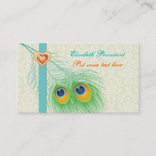 Cartão De Visita Pavão-de-penas, turquesa-laranja-olho