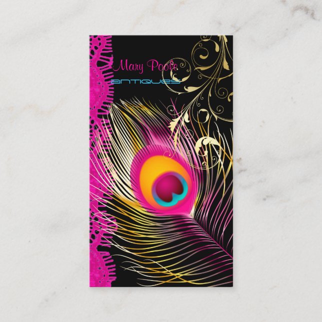 Cartão De Visita Pavão de PixDezines+filigre+plano/plano de fundo (Frente)