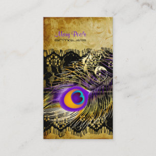 Cartão De Visita Pavão do vintage de PixDezines+laço/pias batismais