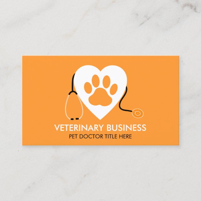 Cartão De Visita Paw Pet Doctor Animal Hospital Groom Sitter orange (Frente)