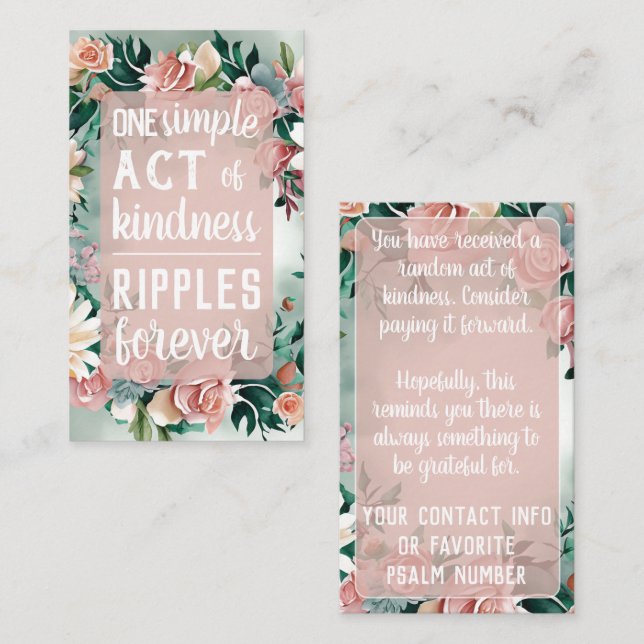 Cartão De Visita Pay it Forward Random Act Kindness Pastel Floral (Frente/Verso)