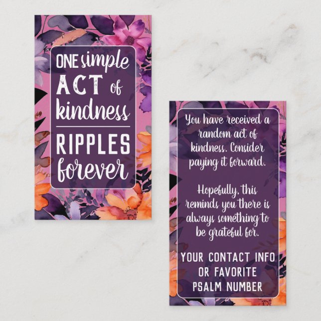 Cartão De Visita Pay it Forward Random Act Kindness Pink Lilies  (Frente/Verso)