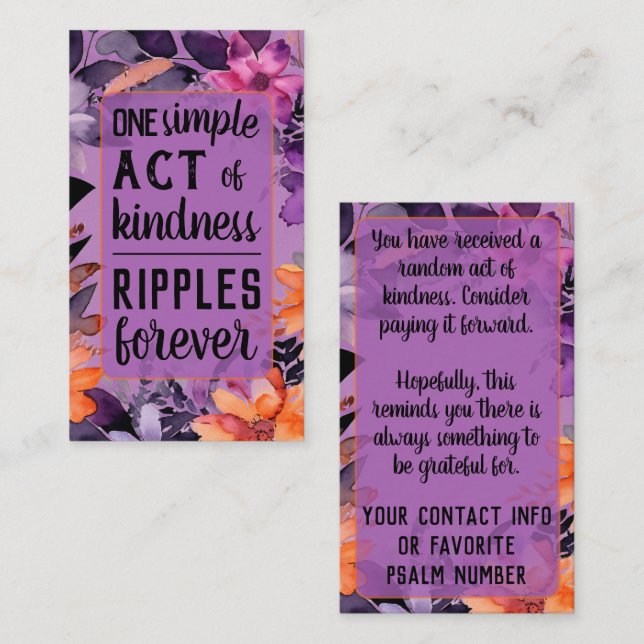 Cartão De Visita Pay it Forward Random Act Kindness Purple Orange (Frente/Verso)