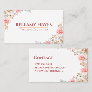 Cartão De Visita Peach Beige Moderno Floral Soft Watercolor