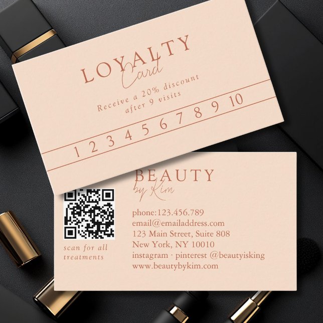Cartão De Visita Peach Minimal Elegant Salon QR Code (Custom Peach Minimal Elegant Salon QR Code Business Card)