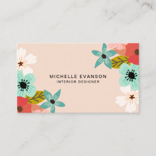 Cartão De Visita Peach Modern Floral Colorida Flores