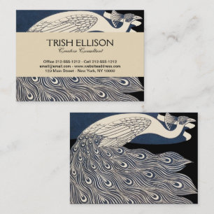 Cartão De Visita Peacock Vintage Blue Art Nouveau Art