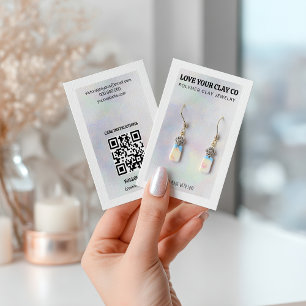 Cartão De Visita Pearl Moderno Iridescente Código QR de Joalharia