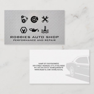 Cartão De Visita Peças automáticas de desempenho   Fundo de aço