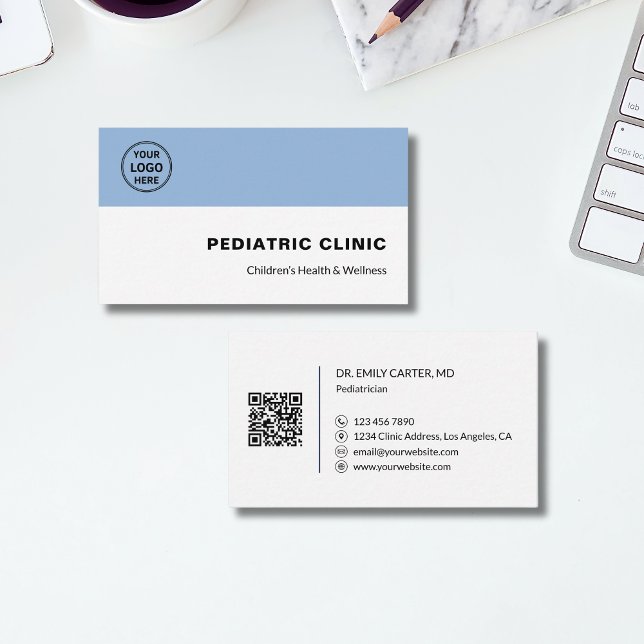 Cartão De Visita Pediatrician Pediatric Clinic Doctor Logo QR  (Pediatrician Pediatric Clinic Doctor Logo QR Business Card)